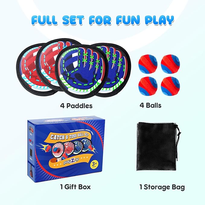Toss and Catch Ball Set - Ultra Soft & Safe Toddler Baseball Gloves Designed for Pain-Free - Kids Games Toys Indoor Outdoor - Great for Yard Beach Pool - Gift for Boys Girls 2-4 5-7 8-10 Years