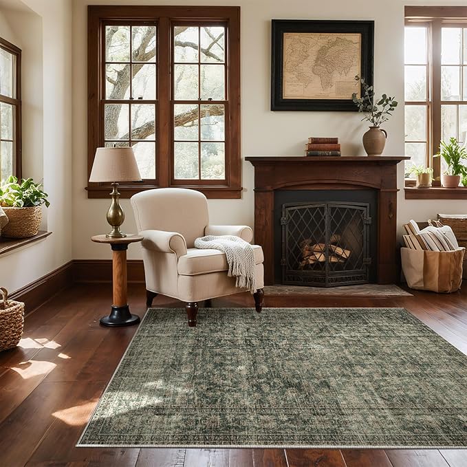 Machine Washable Throw Rugs for Entryway: Door Mat Indoor Entrance 4x6 Rug Boho Small Area Rug Non-Slip Low Pile Kitchen Rug for Front Door Indoor Entrance Entry Kids Room