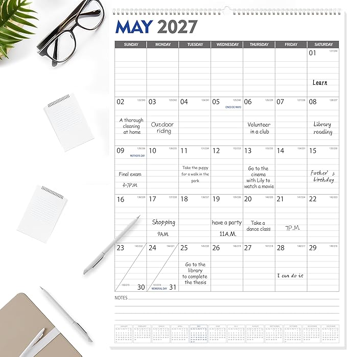 GuassLee Large Wall Calendar 2025-2027, 22"x15" Big Academic Wall Calendar 19-Month Sept. 2025 - Mar. 2027, 2026 Hanging Wall Planner with Julian Date Big Grid for Home School Office Planning