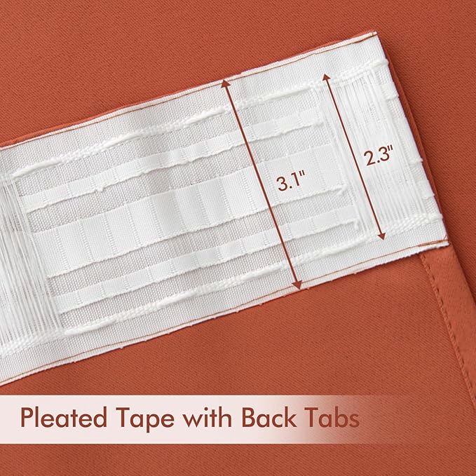 MIULEE Back Tab Burnt Orange Blackout Curtains 108 Inch Long 2 Panels Set for Living Room Bedroom Privacy, Fall Terracotta Rod Pocket/Pinch Pleated Extra Long Room Darkening Light Blocking Drapes