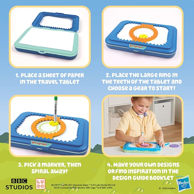 Spirograph Jr Bluey Toys - Toddler Arts and Crafts, Drawing Art Kit, Toddler Activities, Bluey Stickers, Drawing Pad, Jumbo Gears, Washable Markers, Unleash Your Child Inner Artist, Ages 3+