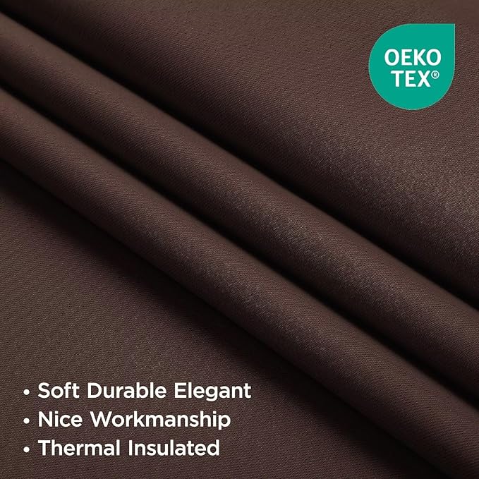 Joydeco 90 Inch Blackout Curtains for Bedroom, Thermal Insulated Curtains 90 Inches Long, Room Darkening Drapes for Living Room Window Rod Pocket Back Tab (W52 x L90 Inch, Chocolate)