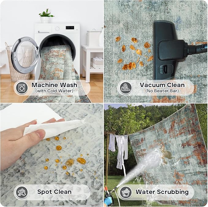 4x6 Area Rugs for Living Room Rug Washable: Modern Large Rug for Dining Room Bedroom Carpet Non Slip Low Pile 4 by 6 Indoor Abstract Nursery Home Office Red Brown