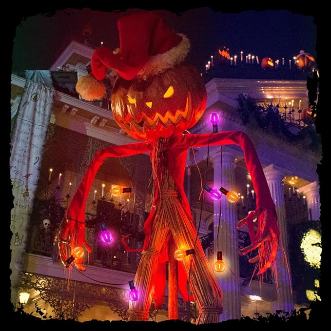 25FT Outdoor Halloween String Lights, G40 Outdoor Halloween Decorations Light with 27 LED Shatterproof Orange Purple Globe Lights(2 Spare), Hanging Patio Lights for Holiday Balcony Backyard Party