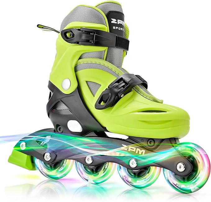 2PM SPORTS Inline Skates with Light Up Wheels, Roller Skates Blades for Boys Girls Kids Ages 5-8 8-12 4-6 6-12, Size Adjustable Beginner Blades Roller Skates