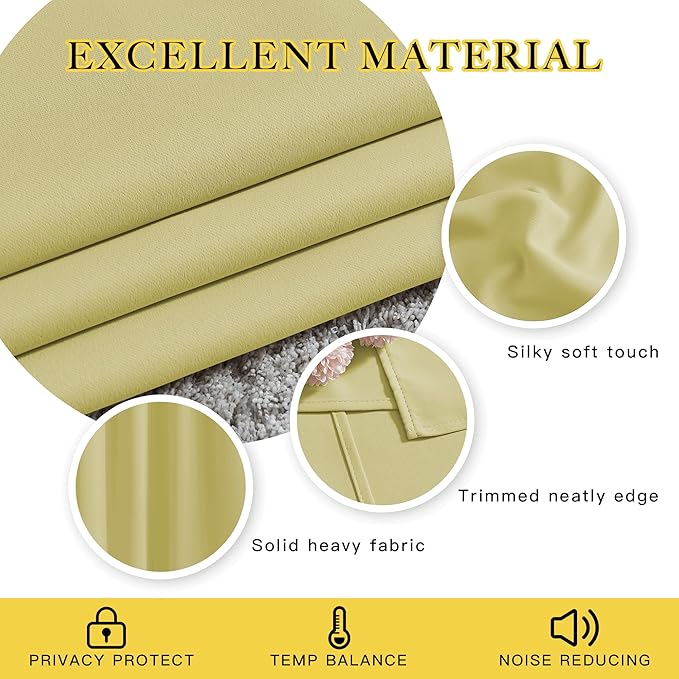 NICETOWN Room Darkening Curtains for Living Room - Functional Room Darkening Drapes/Panels for Bedroom, Thermal Insulated, Privacy Assured (Set of 2, 52 x 63 inches in Paler Yellow)