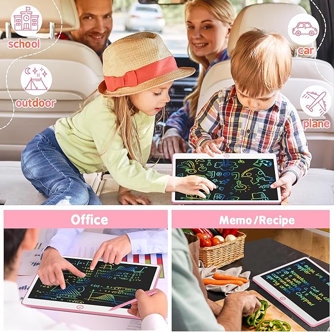 Hockvill LCD Writing Tablet for Kids 16 Inch, Toys for Girls Boys Drawing Pad for 3 4 5 6 7 Year Old Kids Toys, Easter Basket Stuffer for Kids, Toddler Doodle Board Travel Essentials - Pink
