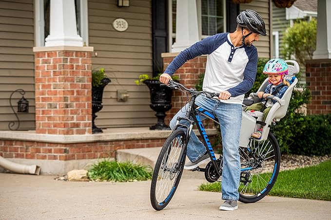 Schwinn Deluxe or Ovation Child Bike Carrier, Seats one Kid Ages 1+, Frame Mount, Adjustable Safety Harness, Quick Release Design, Comfortable Padding, Rear-Mounted Child Bike Seat for Toddler