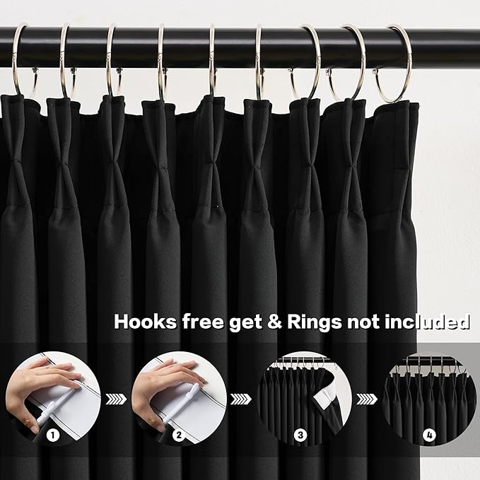 Black Pinch Pleated Curtains 144 Inches Long Wall Curtains, Elegant and Sleek Velvet Drapes for Cinema, Hall, Theatre 12 FT Length 2 Panels, Extra Long Blackout Curtains for Living Room 40 Wide