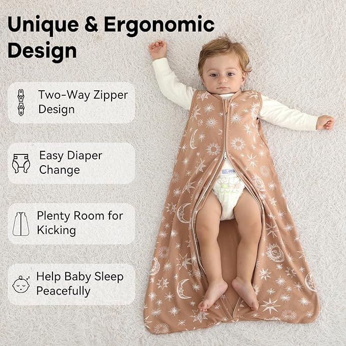 Baby Sleep Sack 0-6 Months 3 Pack 100% Cotton Lightweight 0.5 TOG Wearable Blanket Baby Sleep Bag with 2-Way Zipper for Newborn Infant Toddler Beige