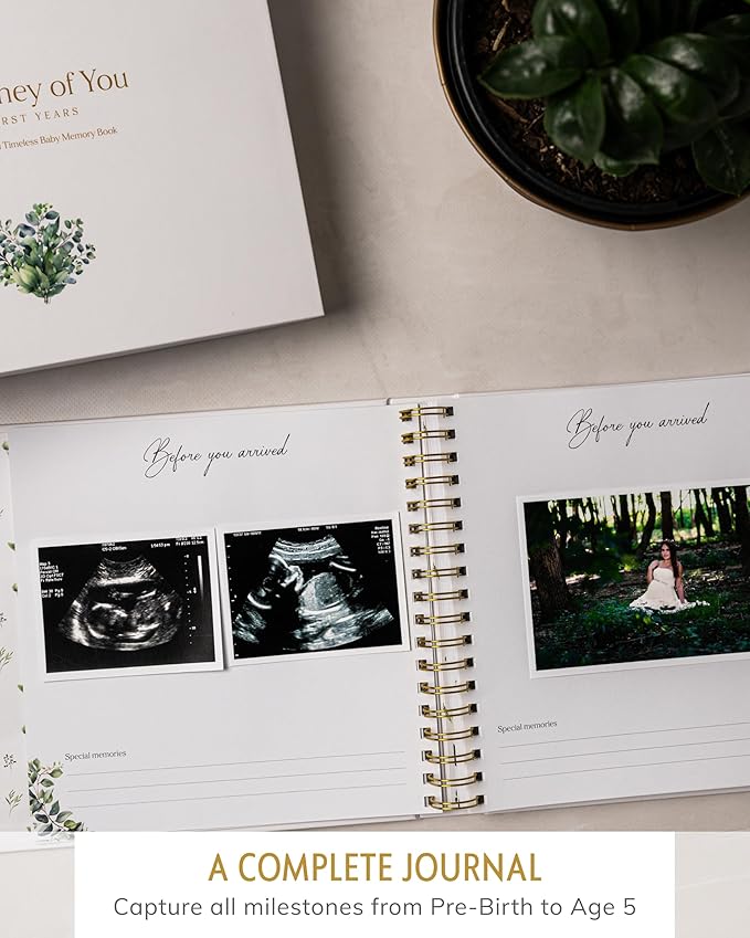 Baby's First 5 Year Book for Girl or Boy - Gender Neutral Green Meadow Nature Keepsake Memory Journal - Newborn Photo Album Milestone Scrapbook - Baby Registry and Gender Reveal Gift for Parents to Be