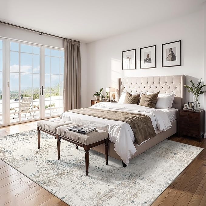 Area Rugs 9x12 Living Room - Washable Rug Modern Abstract Soft Large Neutral Non-Slip Carpet Indoor Floor Stain Resistant Thin Carpets for Bedroom Dining Room Farmhouse Nursery Home Office Multi