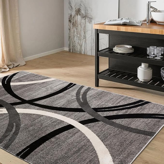 Rugshop Modern Wavy Circles Design Area Rug 7' 10" x 10'2" Gray