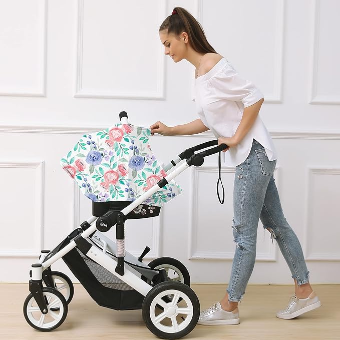 Carseat Cover for Boys and Girls - Multi-use Nursing Canopy for Breastfeeding, Stroller, High Chair Cover (Rose)