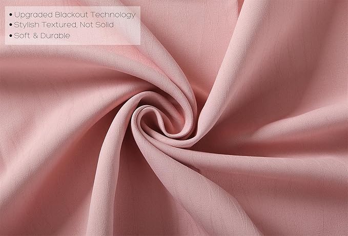 MIUCO Blackout Curtains Room Darkening Curtains Textured Grommet Curtains for Kids Bedroom Set of 2 52x84 Inch Pink