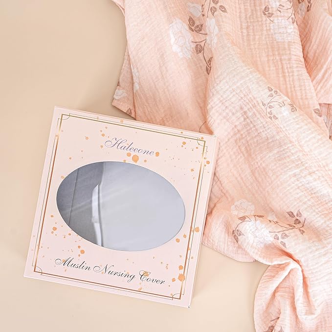 2 Pack Muslin Cotton Nursing Cover for Breastfeeding, Privacy Breathable Breastfeeding Cover Cover up with Arch Neckline for Mom, 100% Cotton Nursing Apron, Floral and Pink