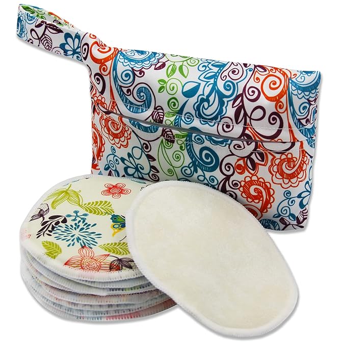 PINOWU Nursing Pads -10 Washable Pads + Wet Bag + Wash Bag, Breastfeeding Nipple Pads (Large 4.7")