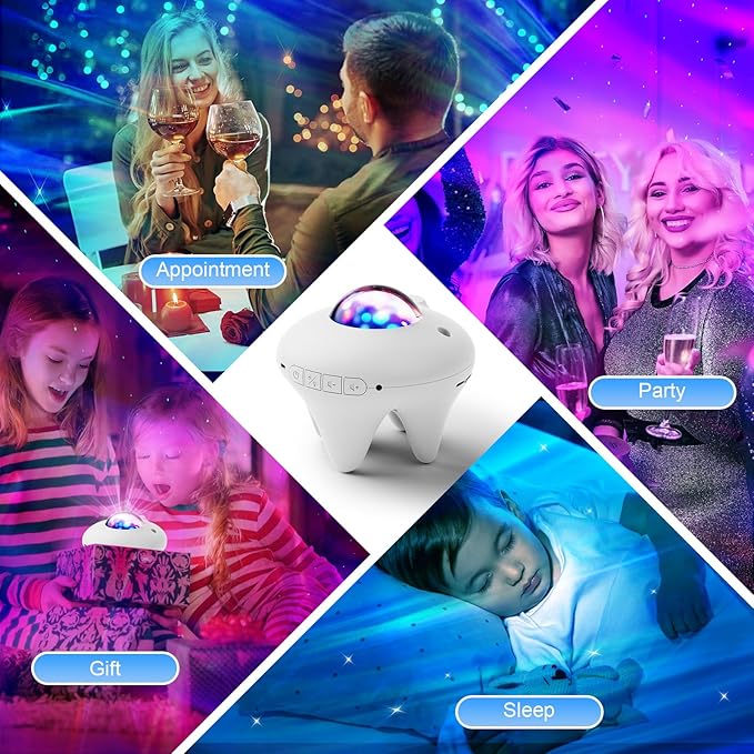 Galaxy Moon Projector, Star Night Light Projector with Bluetooth Connection for Music and Timer and Remote Control for Kids Adults Bedroom Party Bar Decoration (White)