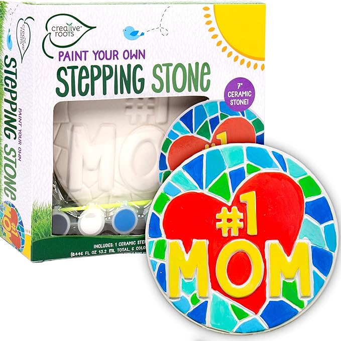 Creative Roots Paint Your Own #1 MOM Stepping Stone, Craft Kits for Kids, Ceramics to Paint, Ages 6+