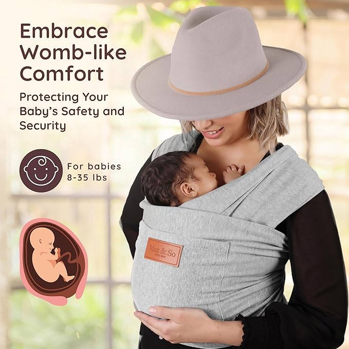 Baby Wrap Carrier - Premium Cotton Baby Carrier Wrap for Newborn to Toddler- Infant Carrier- Baby Holder One Size Fits All with Front Pocket(Beige) by Max&so