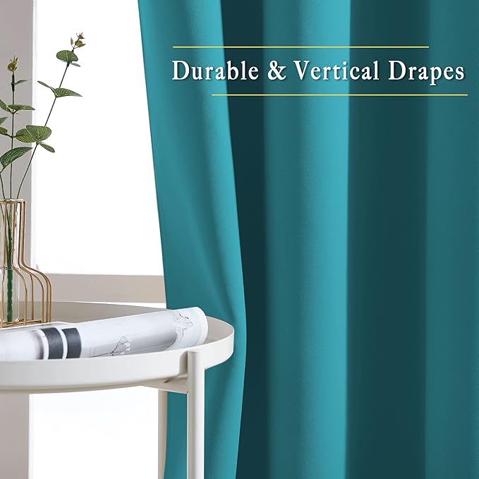 NICETOWN Blackout Curtains and Drapes for Living Room - Thermal Insulated Solid Grommet Top Blackout Panels/Draperies for Kid's Room/Bedroom (Peacock Teal, 1 Pair, 80 x 84 Inch)