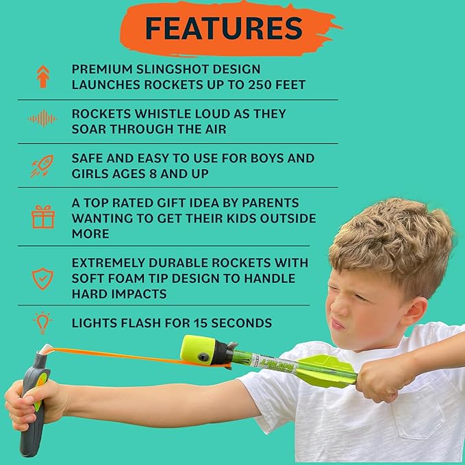 Light Up Foam Rocket Toys for Kids: Best LED Rocket Launcher Slingshot Lights Up & Makes Noise! for Boys & Girls. Outdoor Toy Party Favors Easter Stuffers & Great Gifts for Ages 8 9 10 11 12 13 & Up