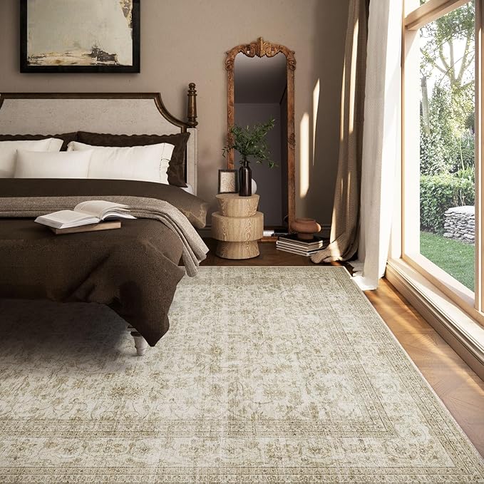 Machine Washable Rugs for Living Room: 5x7 Area Rugs for Bedroom Boho Vintage Rugs Stain Resistant Non Slip Low Pile Soft Lightweight Carpet for Kitchen Dining Room Farmhouse Nursery Kids Room