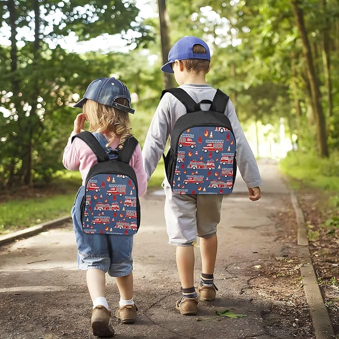 Toddler Backpack Cartoon Fire Trucks Waterproof Mini Backpack Boys/Girls Cute Small Backpack Kindergarten Pre School Bags 11 Inch