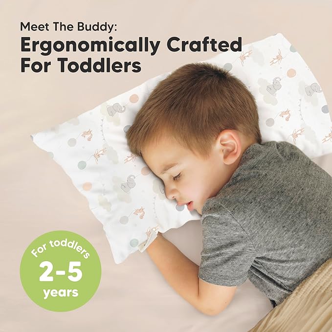 Toddler Pillow with Pillowcase - 10x18 My Little Dreamy Kids Travel Bed Pillows for Sleeping, Organic Cotton Small Pillowcase, Soft & Breathable, Machine Washable, Toddlers 2-5 Years Old (Escapade)