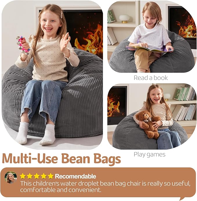 Homguava 2FT Bean Bag Chair,Teardrop Bean Bags Small Beanbag Chair with Memory Foam Filled and Ultra Soft Corduroy Cover for Living Room, Bedroom (Small,Grey)