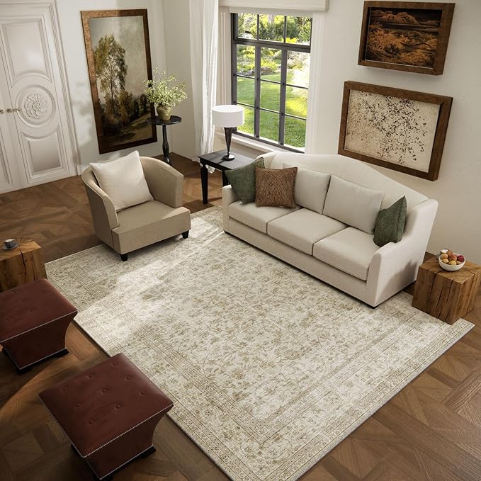 Machine Washable Rugs for Living Room: 5x7 Area Rugs for Bedroom Boho Vintage Rugs Stain Resistant Non Slip Low Pile Soft Lightweight Carpet for Kitchen Dining Room Farmhouse Nursery Kids Room