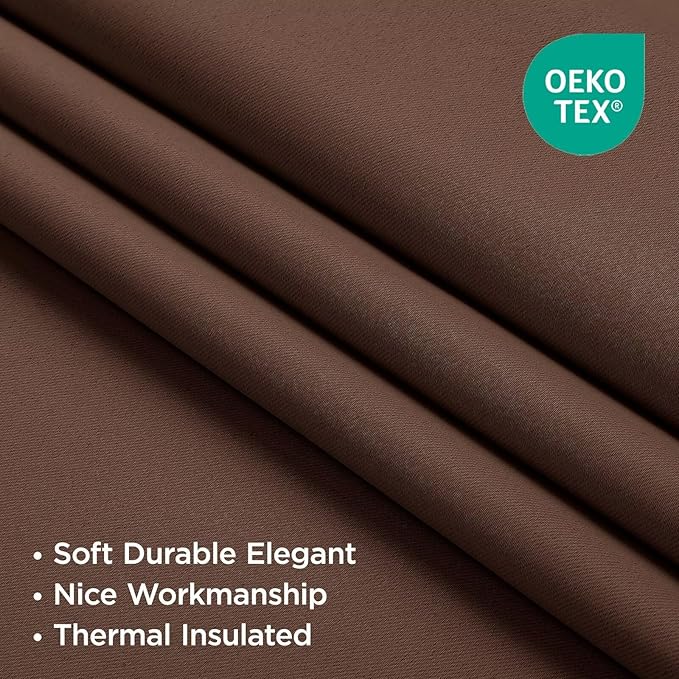 Joydeco Blackout Curtains 108 Inches Long, Thermal Insulated Black Out Curtains 2 Panels Set, Room Darkening Drapes for Living Room Window Rod Pocket Back Tab (W52 x L108 Inch, Brown)