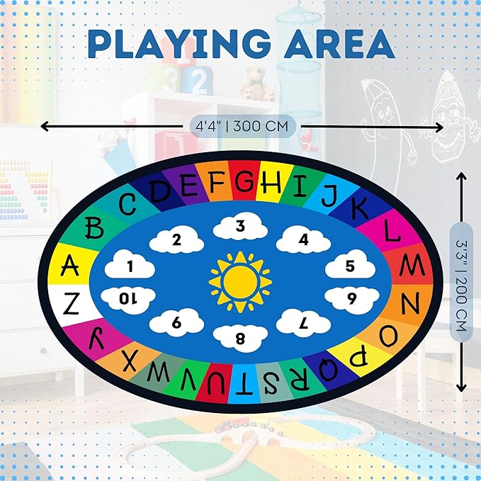 Genki - Classroom Rug for Kids - Education Classroom Carpet for Children - Colorful Seating Area - Large Elementary Classroom Rugs - Kids Seating for School Playroom | 3'3" x 4'11" Oval
