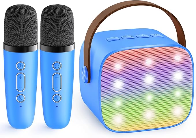 YLL Mini Karaoke Machine for Kids Adults, Portable Bluetooth Speaker with 2 Wireless Microphones, Birthday Gifts Toys for Girls Boys Ages 3, 4, 5, 6, 7, 8, 9,10,11,12+ Years Old Toddler (Royal-Blue)
