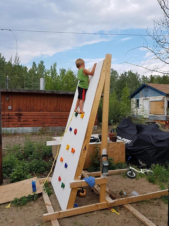 25 Pcs Colourful Pig Nose Shape Rock Climbing Holds with Blue & Green Auxiliary Handles, Indoor Outdoor Playground Wooden Play Set Build Exercise Toy Accessory - Mounting Hardware Kit Included