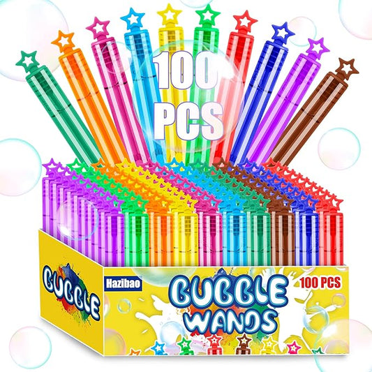 100 PCS Bubble Wands for Kids, 10 Colors Bulk Bubble Wand with Star Top, Perfect for Birthday, Carnival, Summer Outdoor Toys,Goody Bags Stuffer,Prize,Party Favors, Wedding