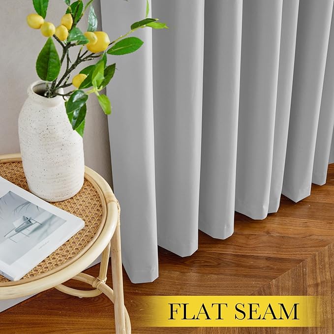 NICETOWN 100% Blackout Off White Curtains for Bedroom, Grommet Thermal Window Treatments Portable Curtains Lightweight Travel Shades for Living Room/Home Office, W52 x L63