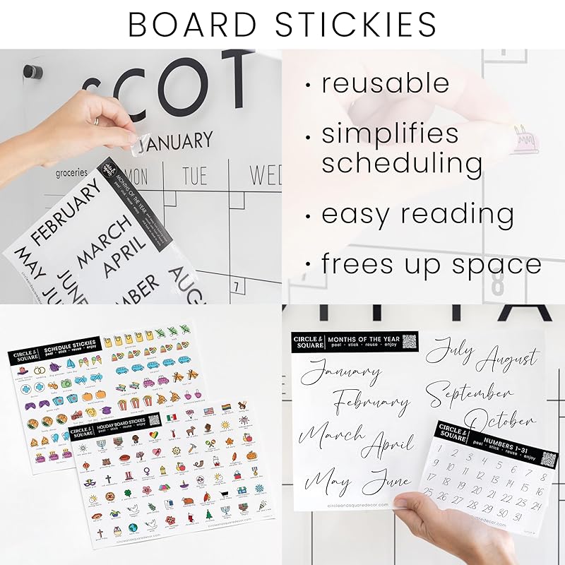 Personalized Clear Acrylic Calendar for Wall, Calendar Whiteboard for Wall, Dry Erase Wall Calendar, Wall Calendar Organizer System for Home (Block, White, 47.5"W x 36"H)