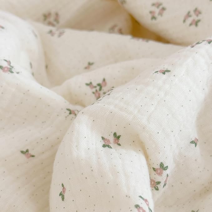 BuLuTu Cotton Muslin Kids Toddler Pillowcase with Ruffles, Chic Shabby Floral Pillow Cases, Girls Pillow Covers Fit 12"x16"/13"x18"/14"x19" Kids Pillow, Envelope Closure, Primrose Pattern, 1 Pack
