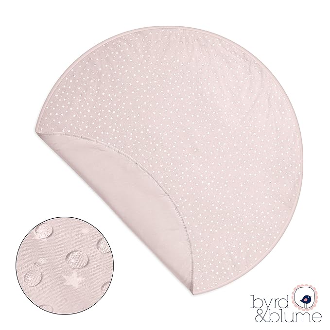 Byrd & Blume Round Baby Play Mat, Organic Cotton Soft Padded Nursery Floor Mat, Safe Hypoallergenic Baby Mat, Reversible, Foldable, Portable Infant Tummy Time Mat Fits Tents & Playpens (40"x40") Pink