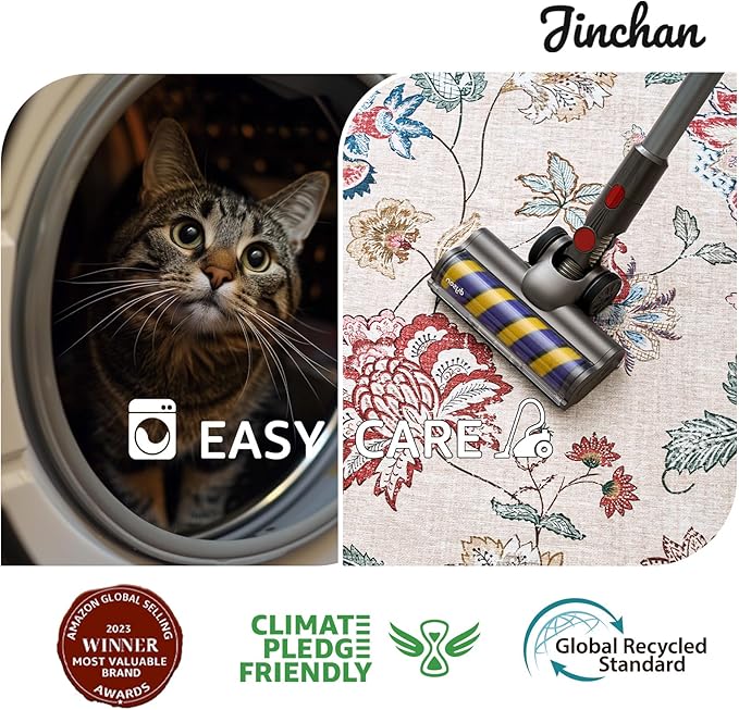 jinchan Floral Corner Rug for Living Room Washable Bedroom Rug Vintage Romance Design Non Slip Quarter Circle Lightweight Low-Pile Throw Carpet for Reading Nook Playroom,6ft Radius, Red/Beige