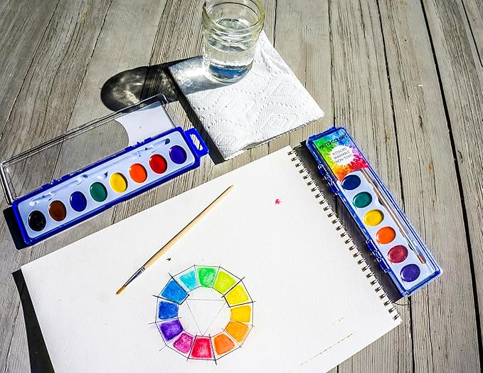 Color Swell 144 Set Bulk Watercolor Paint Pack with Wood Brushes 8 Colors Washable Water Colors Perfect for Kids Classroom Parties Students All Ages
