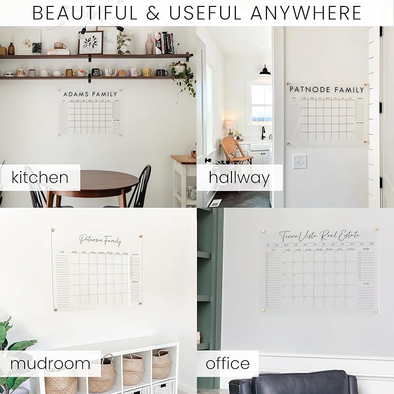Personalized Clear Acrylic Calendar for Wall, Calendar Whiteboard for Wall, Dry Erase Wall Calendar, Wall Calendar Organizer System for Home (Block, White, 14"W x 11"H)