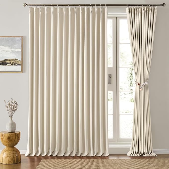 KEQIAOSUOCAI 100 Inch Extra Wide Pleated Curtains for Sliding Patio Door Large Windows 84 Long Room Divider Thermal Drapes for Living Room Accordion Door Curtain with Hooks W100 x L84, Ivory Beige
