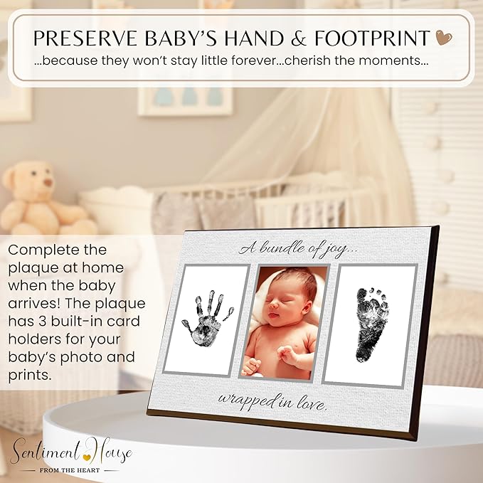 Inkless Hand and Footprint Kit, Baby Keepsake Plaque & Baby Shower Gifts - Ideal as Mom To Be Gift, Nursery Picture Frames, Clean Touch Hand and Footprint Kit (Style 2 - Design 4)