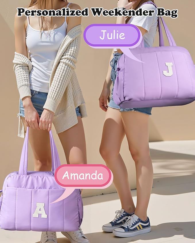 College Gifts for Women-Initial Duffle Bag, Carry On Bags for Women，Overnight Bag with Wet Pocket，Lightweight Travel Bags Personalized Gym Tote with Makeup Pouch