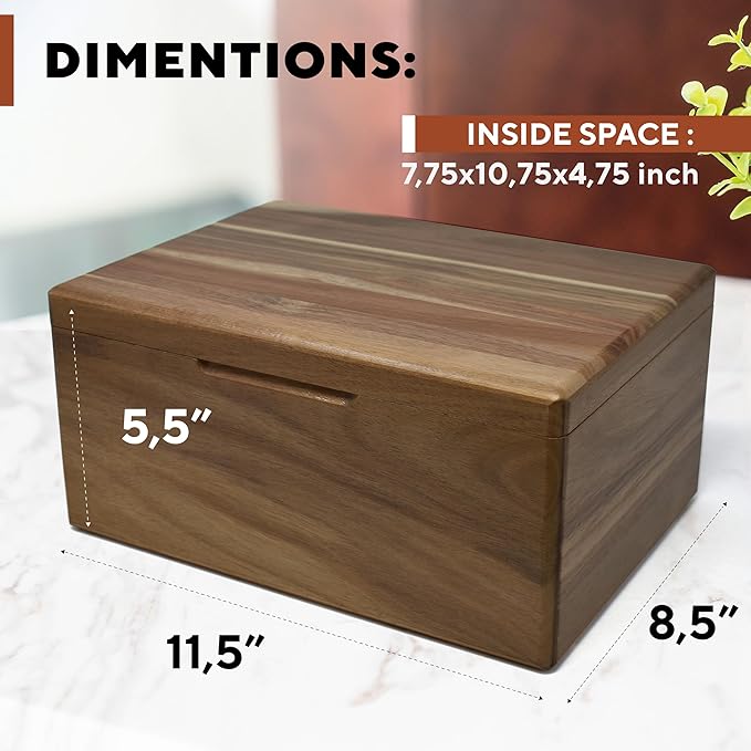 Custom Engraved Wooden Box Large - Acacia Wood Keepsake Box with Personalized Hidden Message, Walnut Memory Boxes for Pictures, Wedding Photo, Jewelry, Decorative Chest Rustic Crate, 11,5x8,75x5,5 in