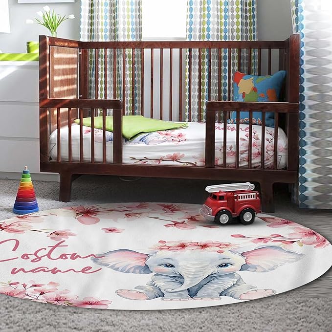 Personalized Nursery Crib Bedding Set: Custom Name 5 Piece Baby Crib Sets with Pink Flower and Elephant Pattern - Toddler Double Layer Blanket Set, Comfortable Crib Bed Sheets for Baby Grils