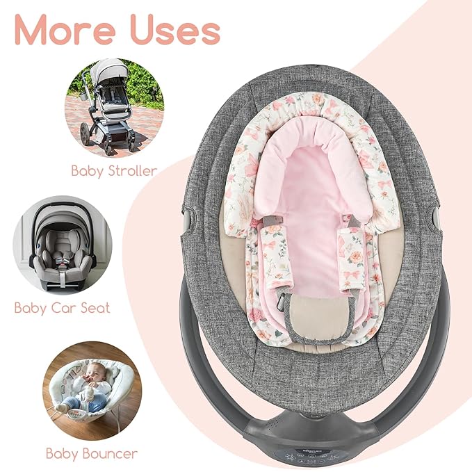 Baby Car Seat Head Support for Newborn, GFU 2 in 1 Infant Car Seat Head Body Support with Strap Pads, Soft Stroller Cushion Pillow Insert for Girls, Fits for Stroller, Swing, Pink Floral