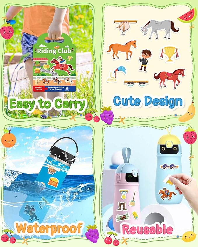 Benresive Reusable Sticker Book for Toddlers 2-4 Years, Fun Travel Stickers for Kids, Waterproof Sticker Books for Toddlers 1-3, Crafts Activities for Todddlers 1-3 2-4 3-5 - Riding